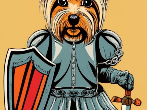 Yorkshire terrier dog dressed as medieval knight for t-shirt design png file