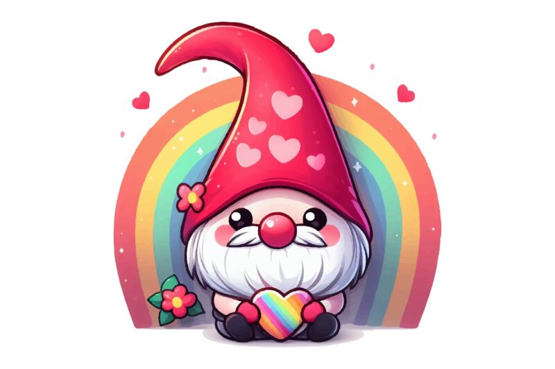 Gnome Valentines Day Rainbow PNG Bundle