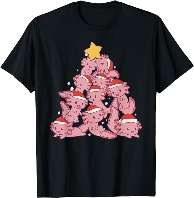 axolotl christmas tree pajamas Santa Claus pj girls boys T-Shirt