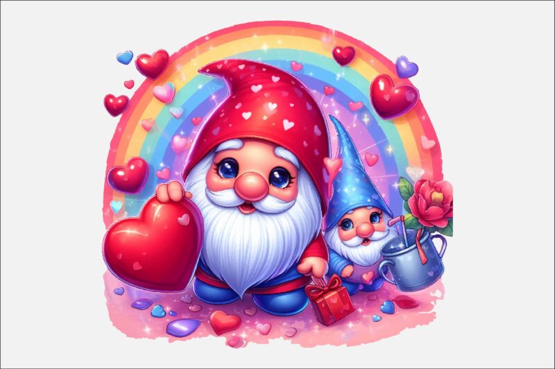 Gnome Valentines Day Rainbow PNG Bundle