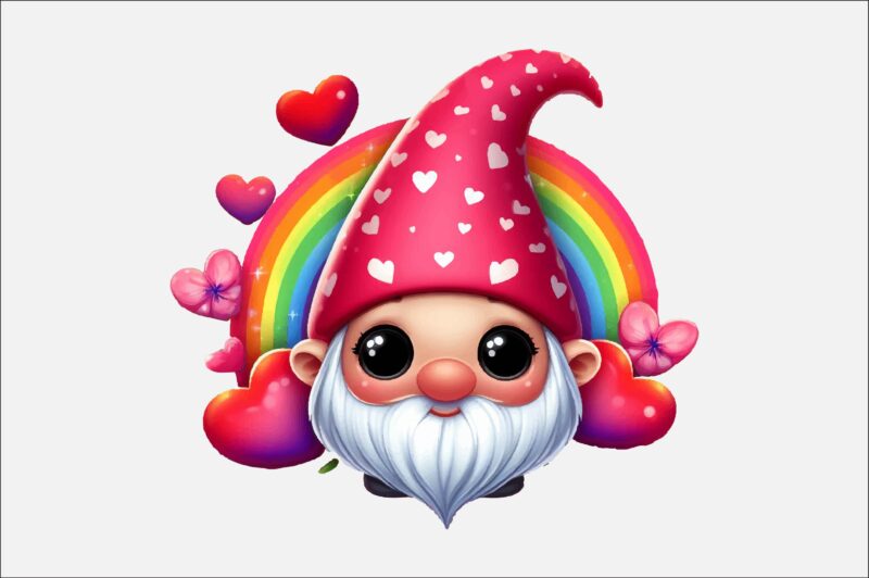 Gnome Valentines Day Rainbow PNG Bundle