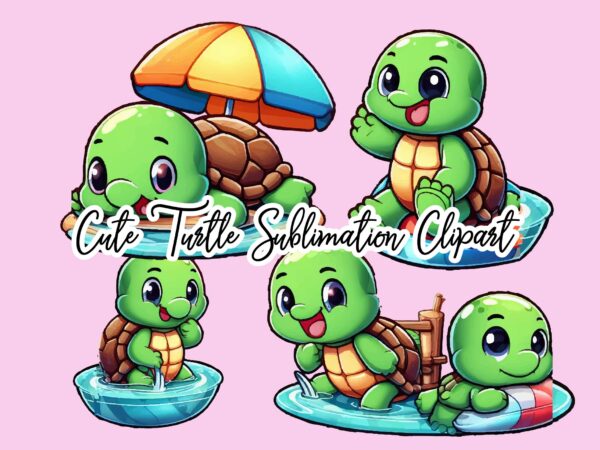 Cute turtle sublimation clipart bundle t shirt vector file