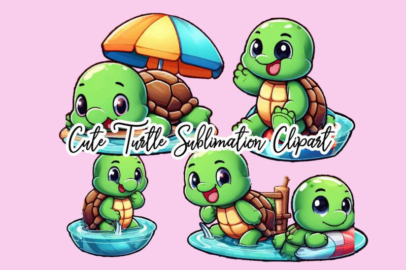 Cute Turtle Sublimation Clipart Bundle