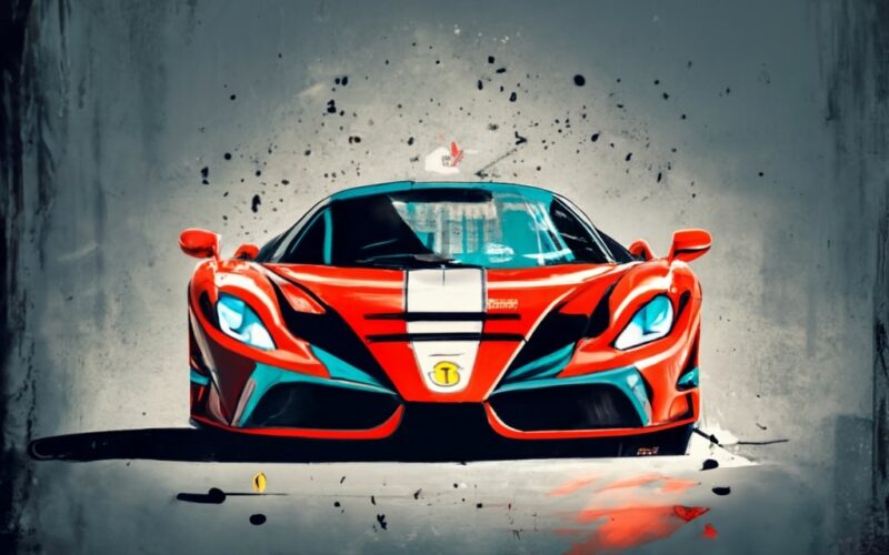 black, white and red color only comic art f1 Ferrari poster for t-shirt design PNG File