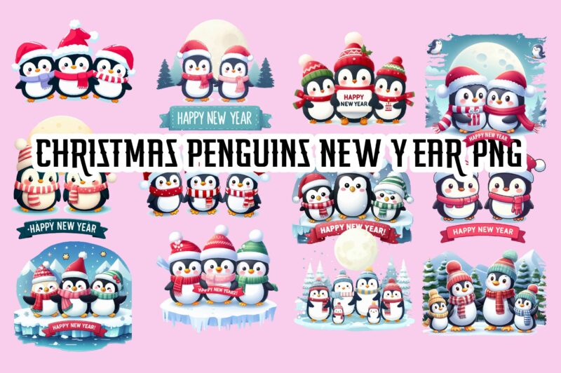 CHRISTMAS PENGUINS NEW YEAR PNG Bundle