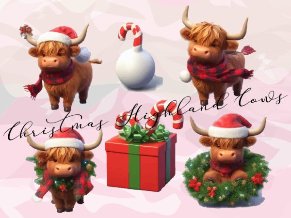 Christmas highland cow png clipart t shirt vector file