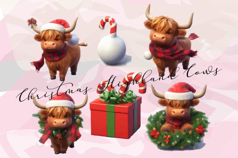 Christmas Highland Cow PNG Clipart