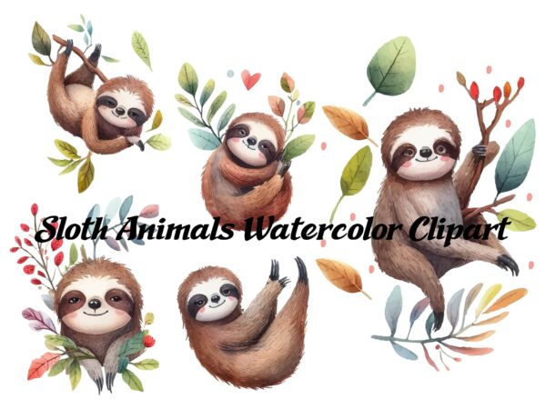 Sloth animals watercolor png clipart t shirt template vector