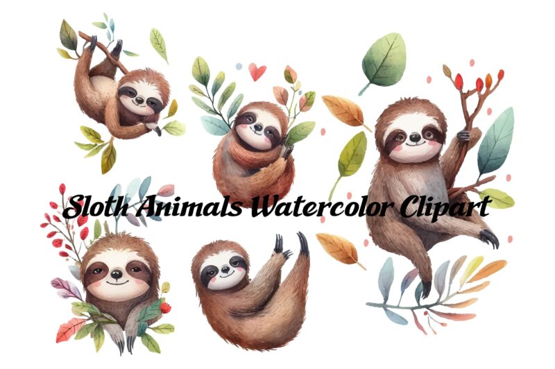 Sloth Animals Watercolor PNG Clipart