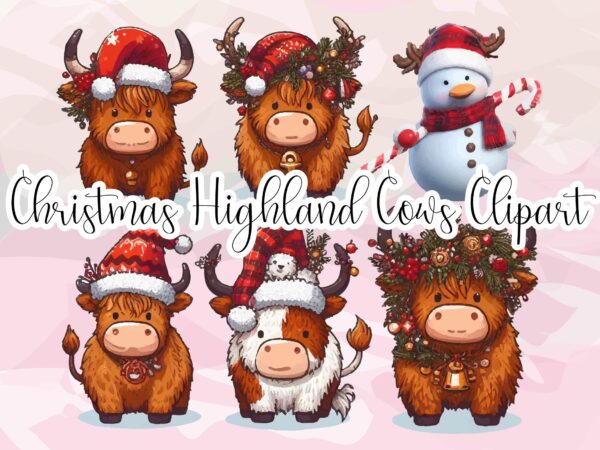 Christmas highland cow png clipart t shirt vector file