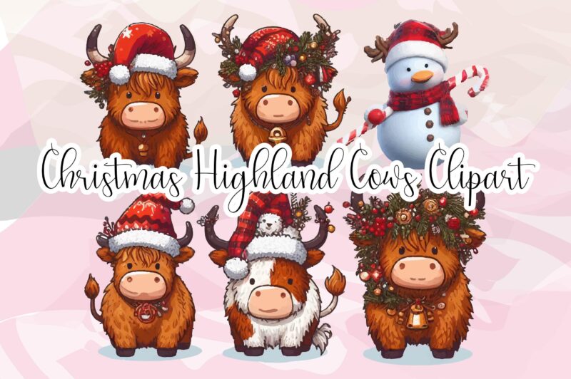 Christmas Highland Cow PNG Clipart