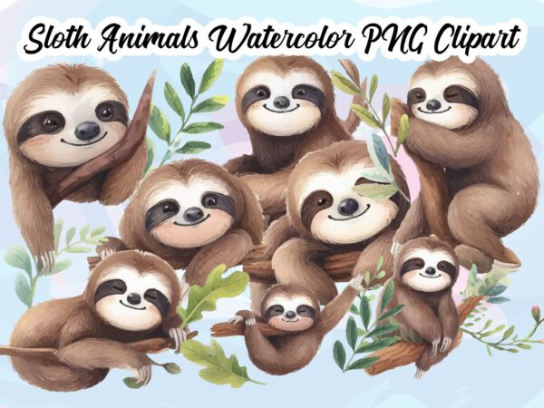 Sloth animals watercolor png clipart t shirt template vector