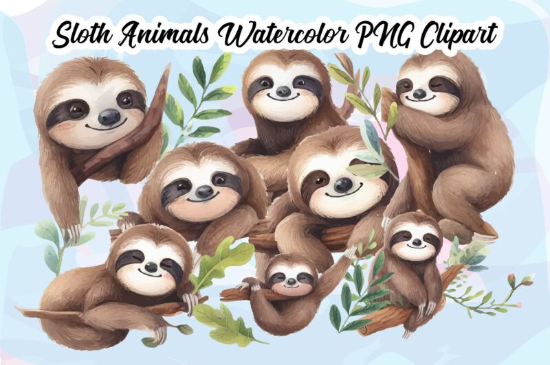 Sloth Animals Watercolor PNG Clipart