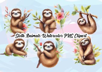 Sloth Animals Watercolor PNG Clipart