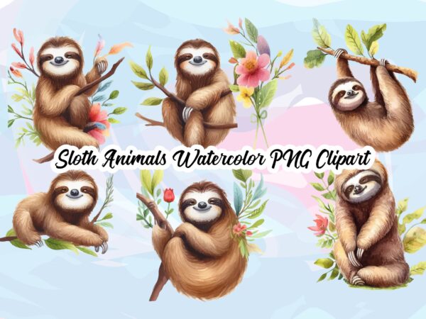 Sloth animals watercolor png clipart t shirt template vector