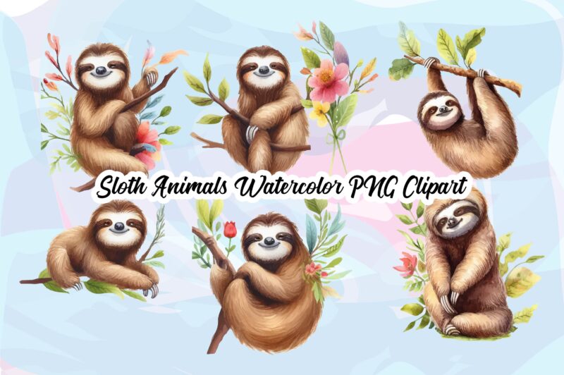 Sloth Animals Watercolor PNG Clipart