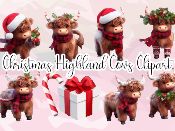 Christmas highland cow png clipart t shirt vector file