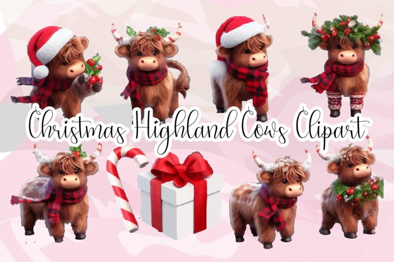 Christmas Highland Cow PNG Clipart