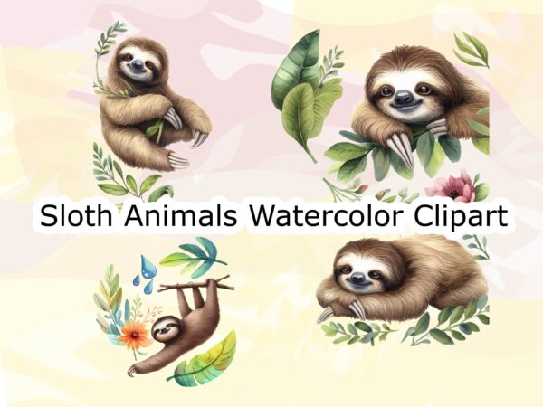 Sloth animals watercolor png clipart t shirt template vector