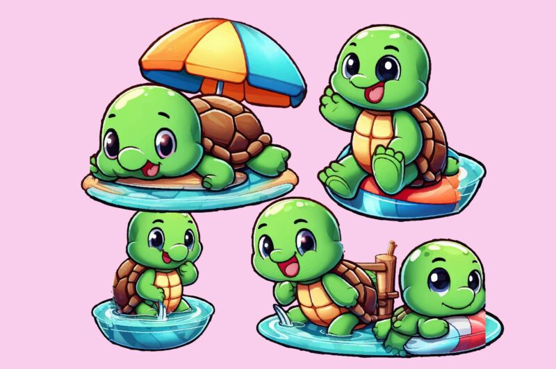 Cute Turtle Sublimation Clipart Bundle