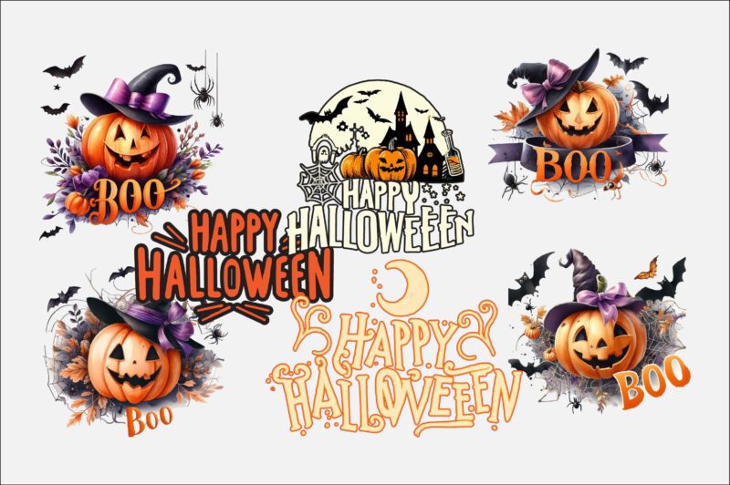 Halloween Pumpkin Boo PNG Sublimation Bundle