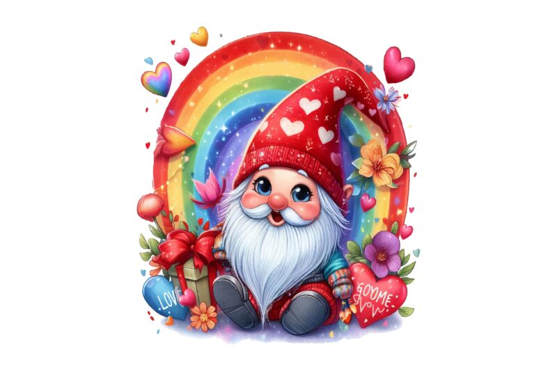 Gnome Valentines Day Rainbow PNG Bundle