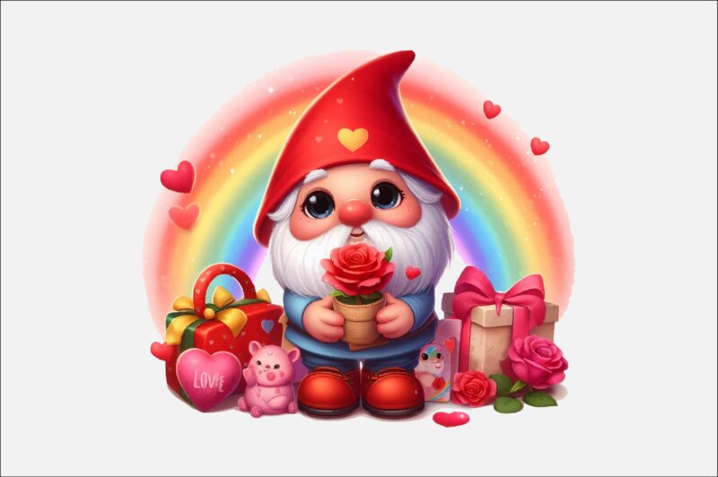 Gnome Valentines Day Rainbow PNG Bundle