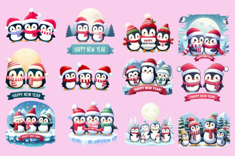 CHRISTMAS PENGUINS NEW YEAR PNG Bundle