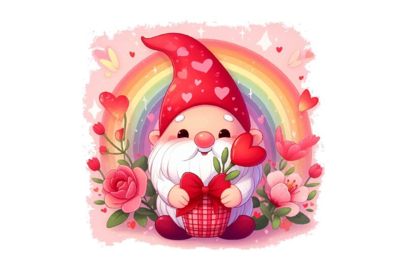 Gnome Valentines Day Rainbow PNG Bundle