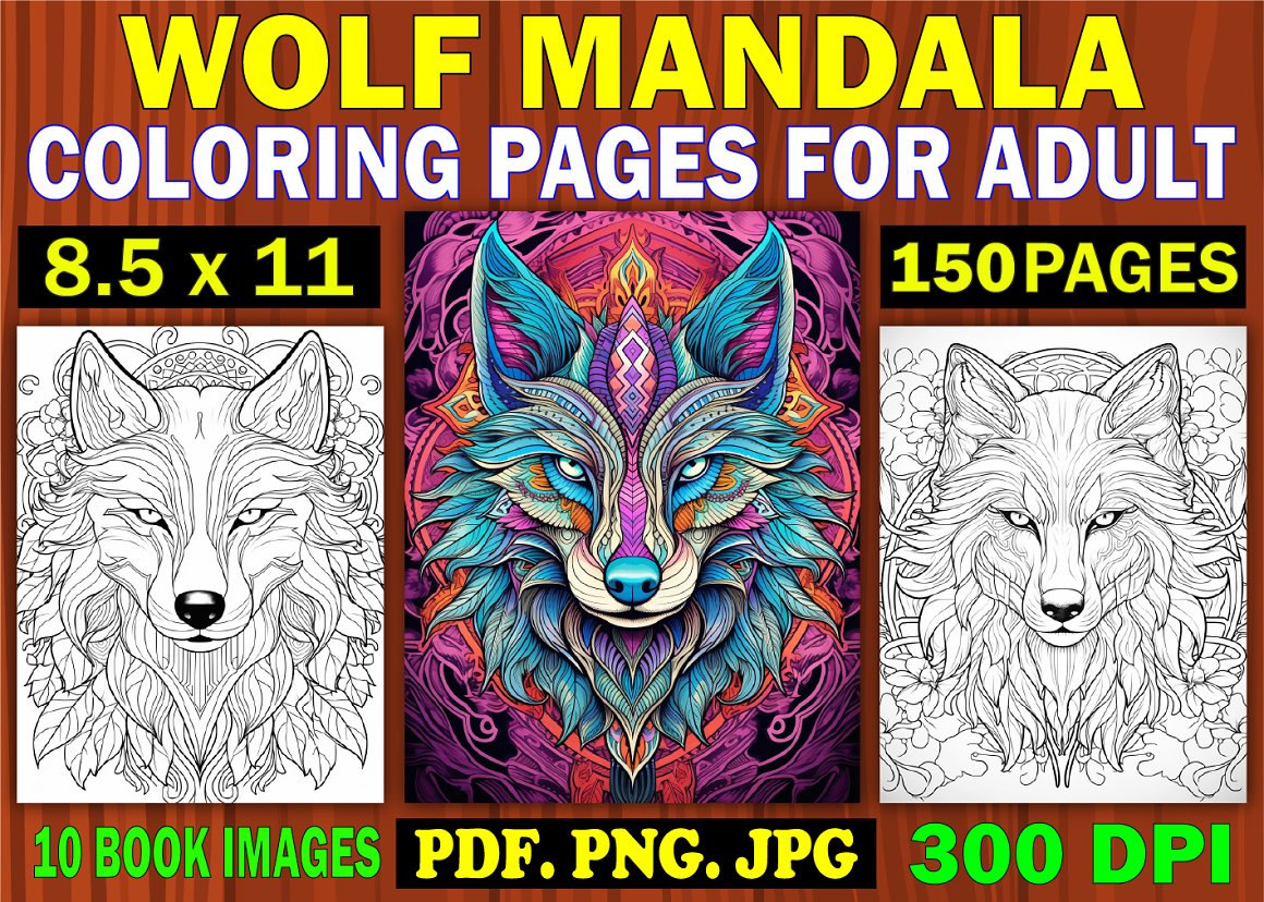 Wolf Mandala Coloring Page for Adult 6 - Buy t-shirt designs