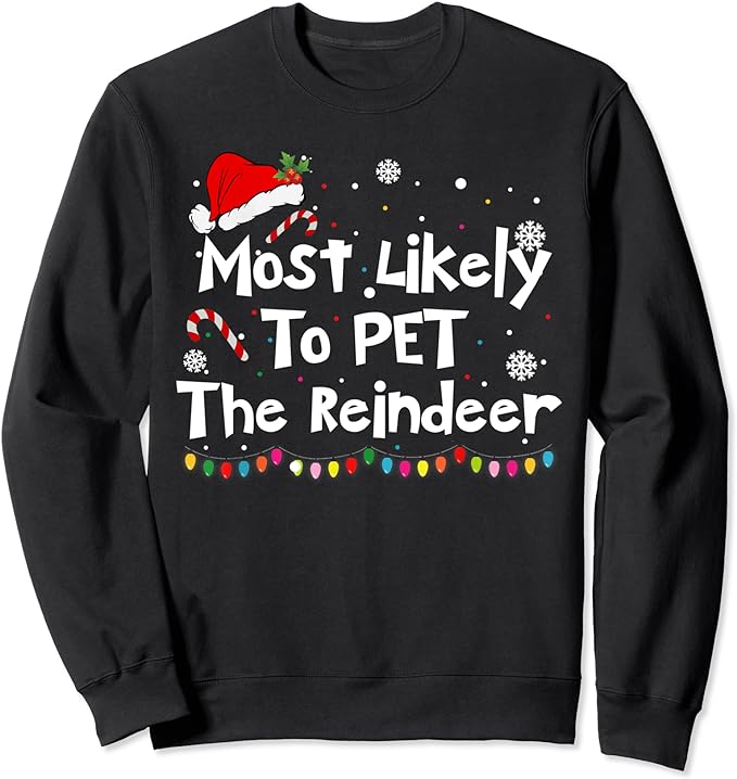 funny Reindeer Family Christmas Holiday santa claus hat Sweatshirt