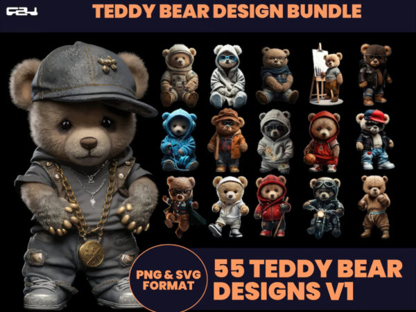 Bear t-shirt designs bundle, bear streetwear design, shirt design, bear design, urban, aesthetic design, teddy bear design, dtg, dtf