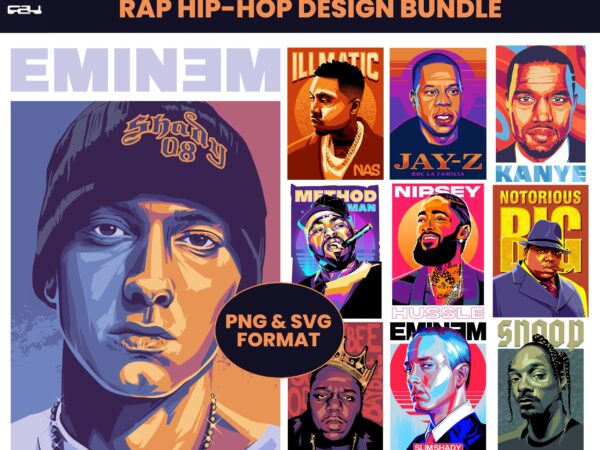 20 RAP Hip-Hop Artist T-Shirt Design Bundle, DTG, DTF, Sublimation ...