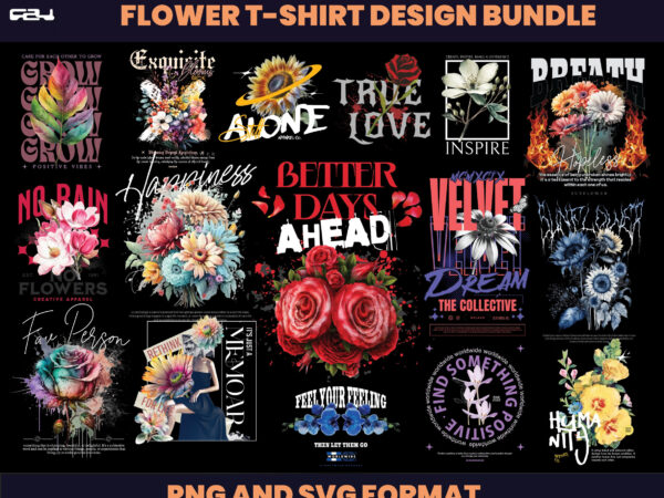 50 flower streetwear design bundle, t-shirt design bundle, streetwear designs, aesthetic design, urban designs, graphics shirt , dtf, dtg