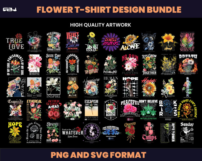 50 Flower streetwear design bundle, T-shirt Design bundle, Streetwear Designs, Aesthetic Design, Urban designs, Graphics shirt , DTF, DTG