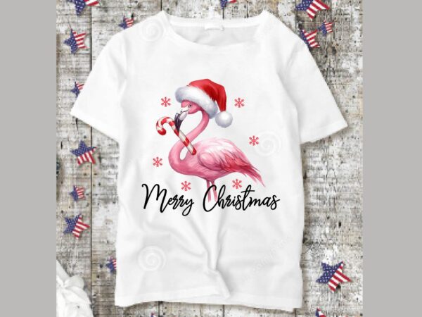 Watercolor flamingo christmas png sublimation t shirt design for sale