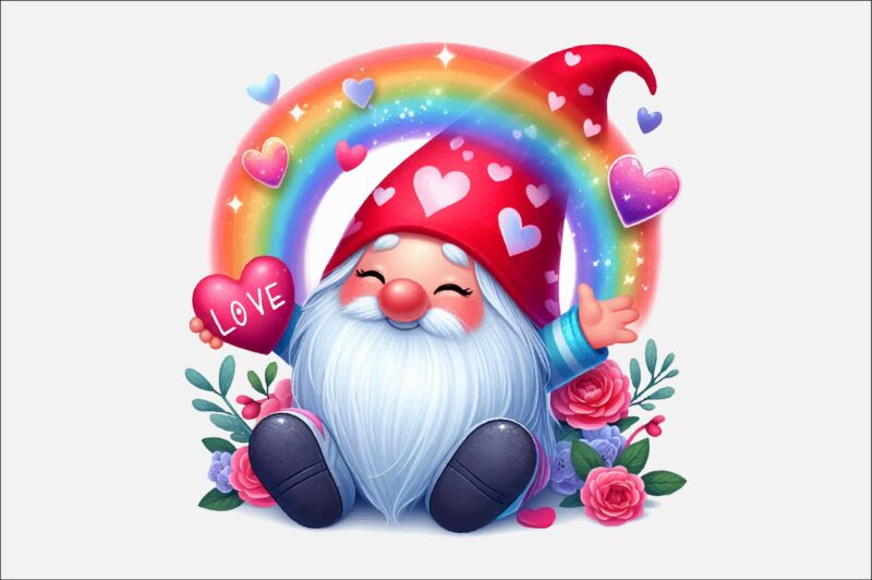 Gnome Valentines Day Rainbow PNG Bundle