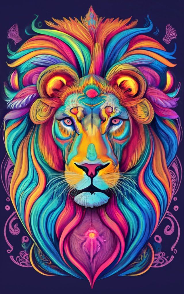 cool psychedelic lion head, black background PNG File - Buy t-shirt designs