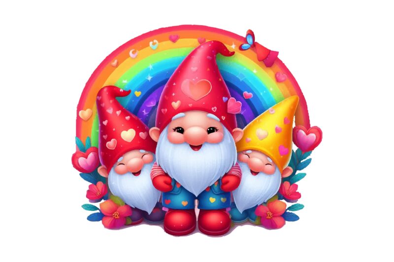 Gnome Valentines Day Rainbow PNG Bundle