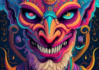 strange psychedelic demon, black background, t-shirt design PNG File