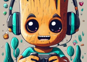 text “Francisco” in modern typography, Marvel Baby Groot gamer on a t-shirt design PNG File
