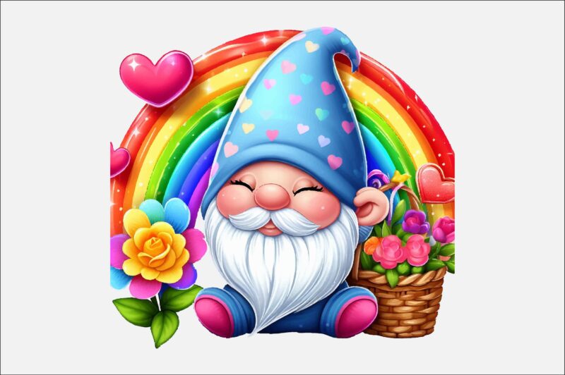 Gnome Valentines Day Rainbow PNG Bundle