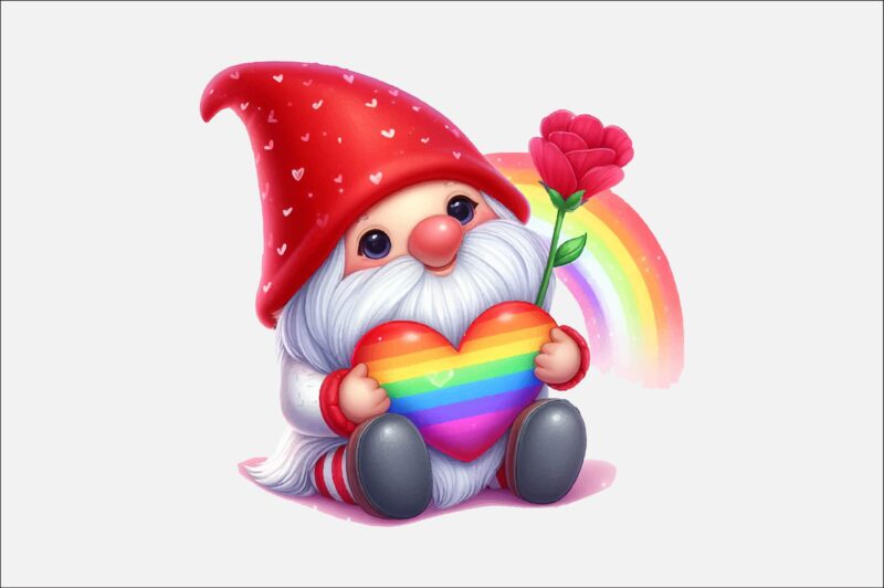 Gnome Valentines Day Rainbow PNG Bundle