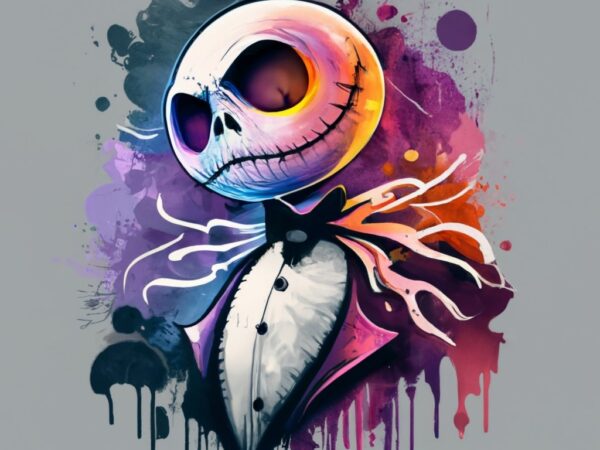 T-shirt design, disney jack skellington. watercolor splash png file