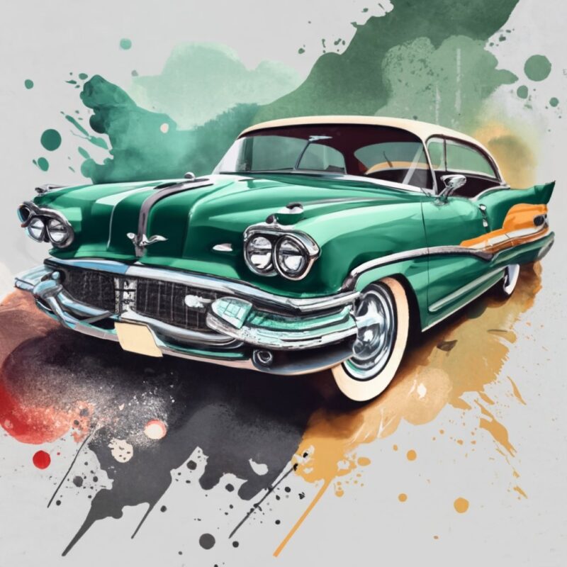 t-shirt design, green Oldsmobile Super 88 car 1956 PNG File