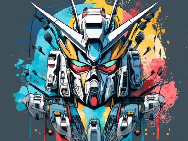 T shirt design of a gundam, watercolor splash png file