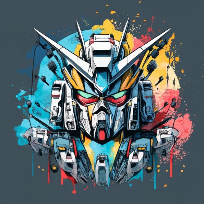 t shirt design of a Gundam, watercolor splash PNG File