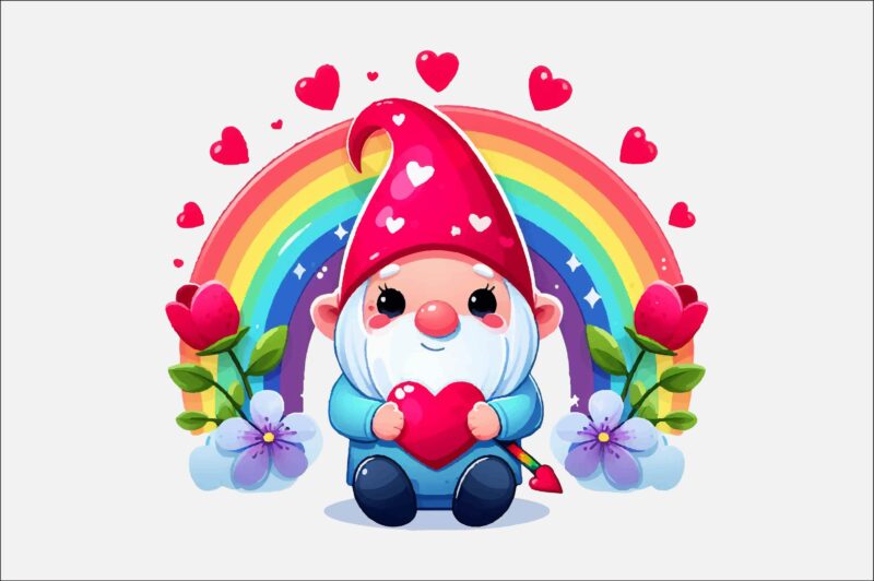 Gnome Valentines Day Rainbow PNG Bundle