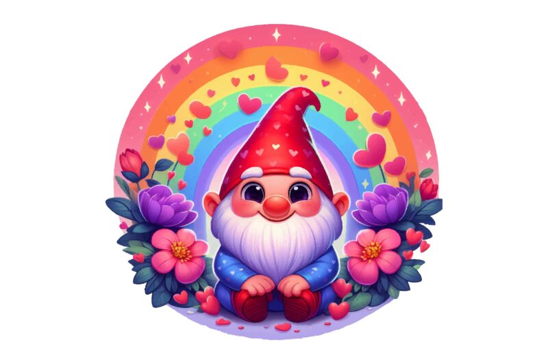 Gnome Valentines Day Rainbow PNG Bundle