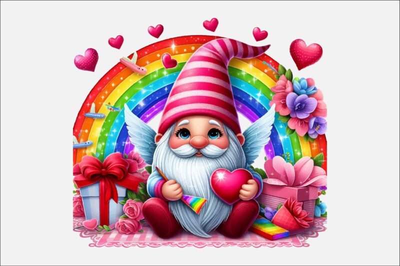 Gnome Valentines Day Rainbow PNG Bundle